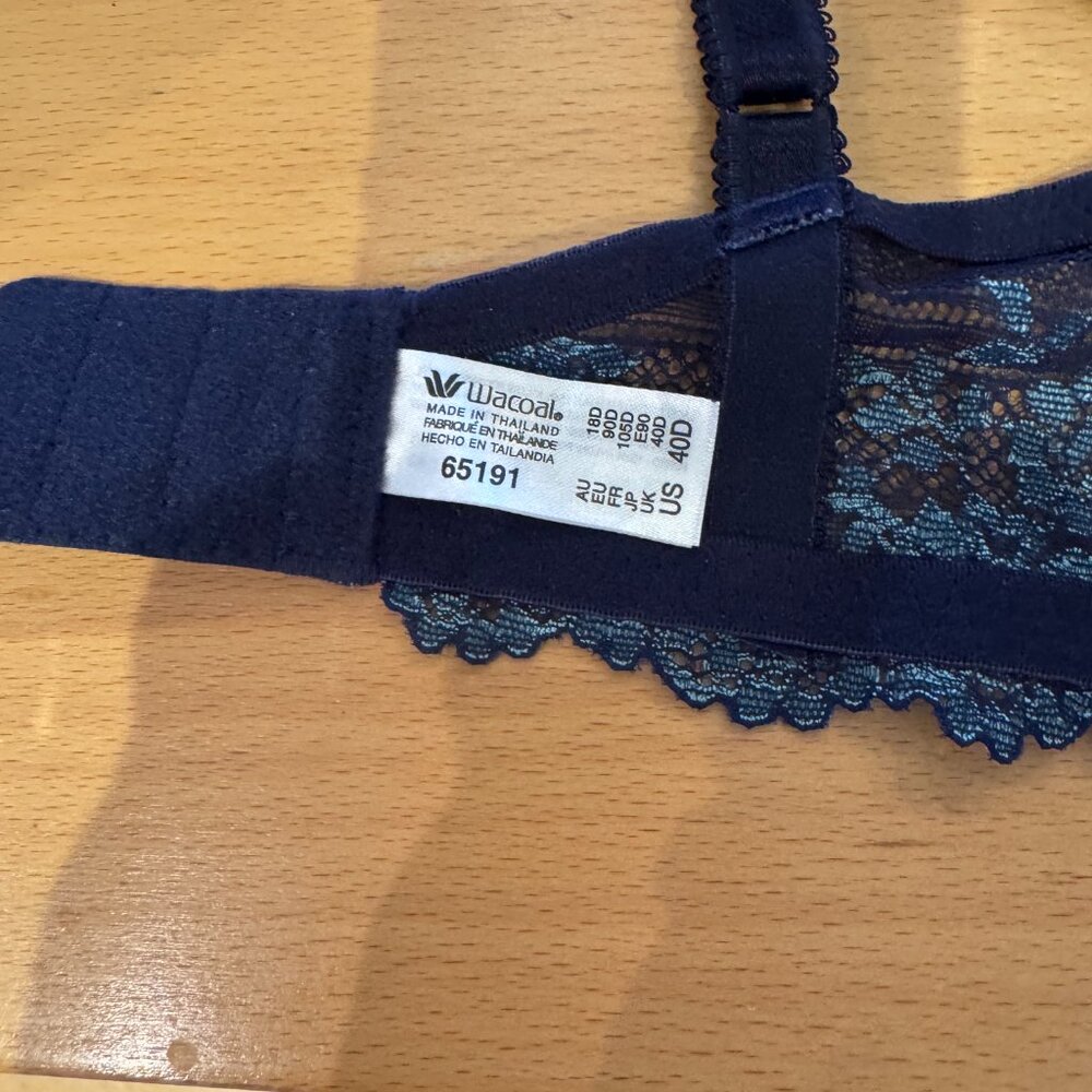 Elegant Lace Trimmed Bra in Navy and Aqua - Picture 2 of 2